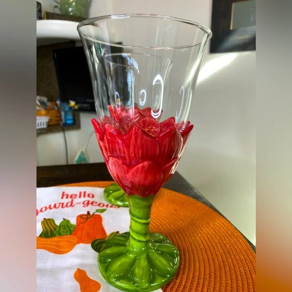 222 fifth, Dahlia Water Glasses/Goblets, Ceramic & Glass, Set of 2 - Picture 4 of 13